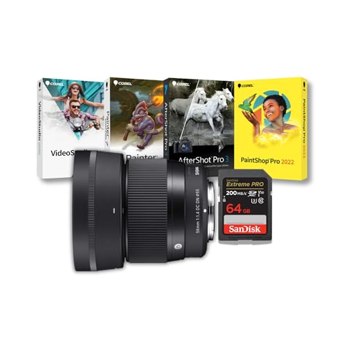 Sigma 56mm F1.4 Contemporary DC DN APS-C Format Multilayer Coating Lens (Fuji X Mount) Bundle with Software Suite and Memory Card (3 Items)