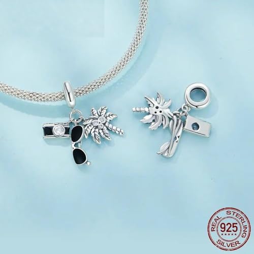 Charms de plata 925 para pulseras con diseño de cámara de viaje y vacaciones 6