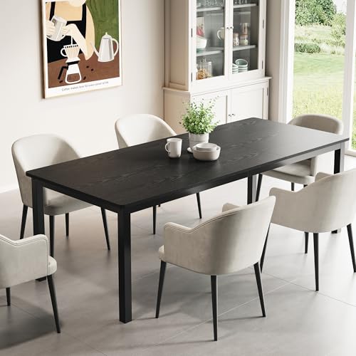 GarveeHome 78.7 in Industrial Dining Table for 6, Wooden Long Dinner Table with Mortise Tenon Design, Kitchen Table with Sturdy Metal Legs, for Dining Room Home Office Living Room, Black - Image 6