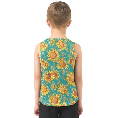 JUNZAN Cartoon Sunflower Star Teal Boys Tshirts Tank Tops Sleeveless Teens Vest Active Tees for Running Sports Beach 3T3