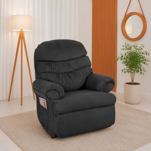 Poltrona Barão Reclinável Manual em Suede com Mecanismo em Aço Casa Imperial (PRETO)