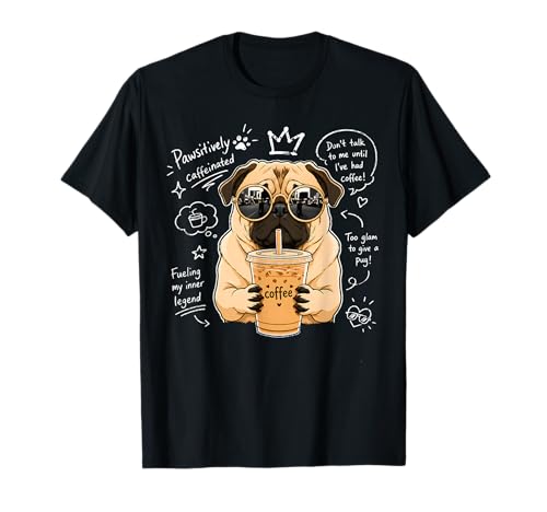 Pug Drinking Iced Coffee Funny Dog Meme Cute Coffee Lovers T-Shirt