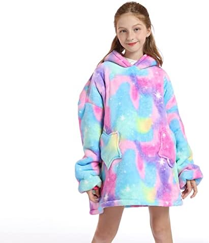 RXLLDOLY Oversized Blanket Hoodie Kids Cute Sherpa Fleece Wearable Hoodie Blanket with Pocket Soft Plush Fluffy Giant Hoody Comfortable Hooded Sweatshirt for Girls Boys Children Teens