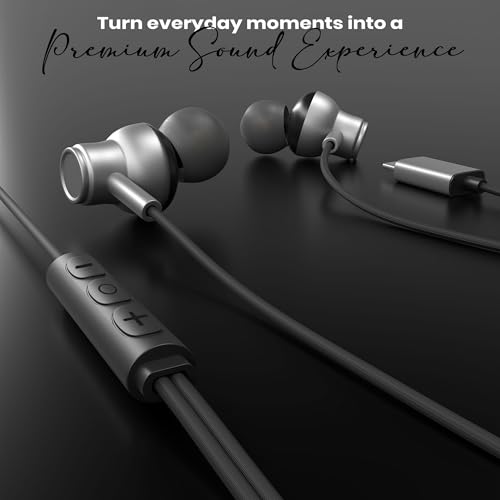 Image of Kratos Tune V6 C Type Earphones Wired, Deep Bass Drivers Earphone, Inline Control Type c Headphones with Mic, Comfort Fit Type c Earphone with Volume Control,Metallic C pin Earphones (Grey)