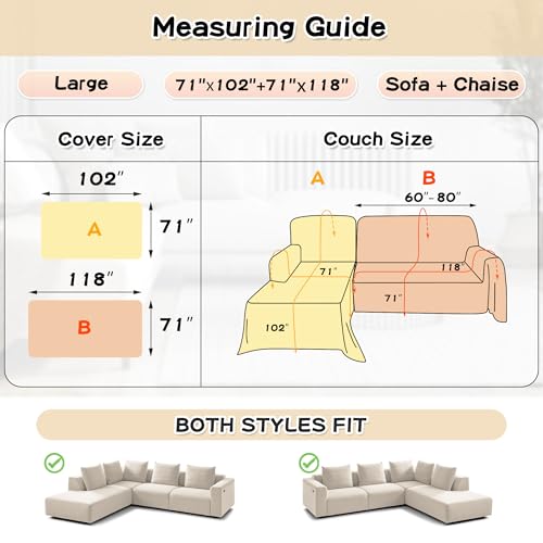 MYSKY HOME Sectional Couch Cover for L Shape Sofa, 2 Pieces Chenille Sofa Covers Furniture Protector Dog Washable for Pets, Kids, (71"x102" + 71"x118", Beige) by MYSKY HOME - Image 6
