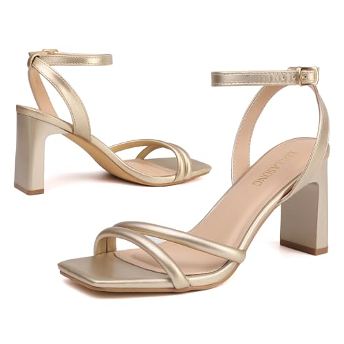 Womens Strappy Heeled Sandals Square Open Toe Chunky High Heels Strappy Ankle Buckle Pump Sandals Sexy Dress Party Shoes2