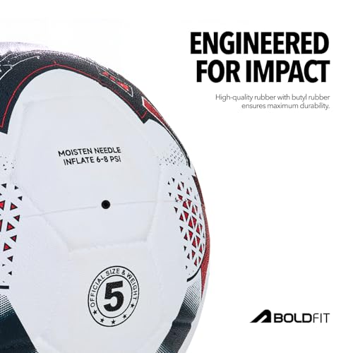 Image of Boldfit Blaze Football Practise Foot Ball Training Match Football Size 5 Original for All Ages Group Rubber Moulded Standard Sports Foot Ball for Ground, Grass, Turf
