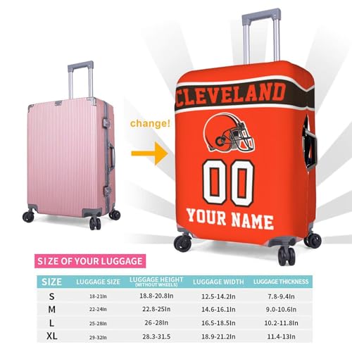 Image of Custom Football Luggage Cover Personalized Cleveland Suitcase Cover with Name Number Customized Washable Elastic Sports Travel Suitcase Protector for Business Vacation Gifts
