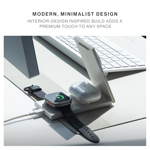 Image of Native Union Rise 3-in-1 Magnetic Wireless Charger - Qi2 Certified & MagSafe - 15W Fast-Charging Foldable Charging Stand for iPhone Air, 17 with Charging for AirPods(Pro) & Apple Watch (Sandstone)
