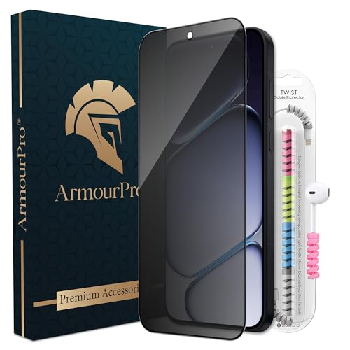 Image of ArmourPro Privacy Tempered Glass for OnePlus Nord CE 6, Anti Spy Anti Peeping Screen Protector, Edge-to-Edge Full Coverage, 9H Hardness with Cable Protector | Black