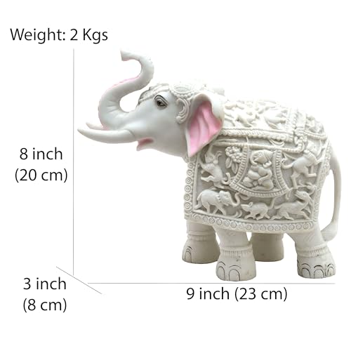 White Elephant Showpiece Big Size Marble Resin Aesthetic Statue Decorative Item for Home, 8 inch Elephant Decor for Home Vastu, Shelf, Study Room, Work Table (8 x 9 inch) — photo — 5 of 9
