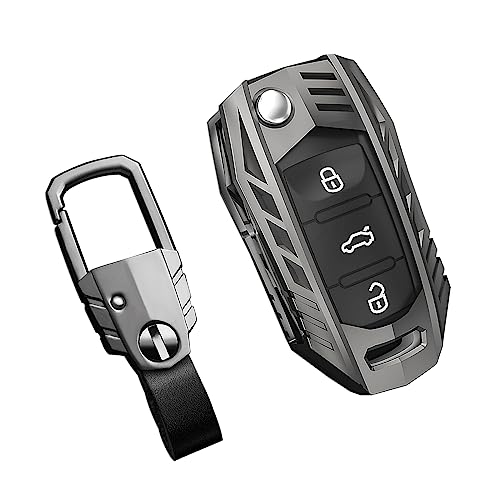 SLAKNOK for Volkswagen Key Fob Cover with Keychain,Stylish and Durable Zinc Alloy Protection Key Case Compatible with VW Golf GTI Jetta Passat Tiguan Beetle Polo MK6 Key shell Accessories