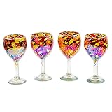 NOVICA Handmade Handblown Recycled Glass Wine Colorful from Multicolor Tableware Drinkware 'Bright Confetti'(Set of 4)