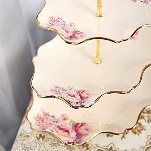 fanquare 3-Tier Floral Royal Cupcake Stand, Vintage Fruit Plate with Gold Trim, Dessert Stand for Birthday, Wedding, Tea Party by fanquare - Image 5
