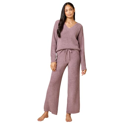 Softies Waffle Marshmallow V-Neck Lounge Set for Women Ultra Soft 2-Piece Loungewear with Long Sleeve Top & Pants