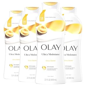 Olay Body Wash for Women, Ultra Moisture, 24hr Moisturizing, Hydrating & Refreshing, B3 Vitamin Complex, Free of Parabens & Phthalates, For All Skin Types, Shea Butter Scent, 22 fl oz (Pack of 4)