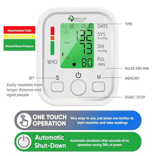 Image of Digital Blood Pressure Monitor Machine for Home Use | 3-Color Display, WHO Indicator, Voice Assistance, One-Touch Operation, Memory Function, Automatic BP & Pulse Monitor | DMBP1-03