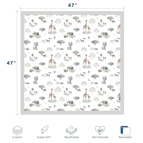 Image of GRSSDER Cotton Muslin Quilt Blanket - Silky Soft and Breathable Baby Blanket Quilt, Oversized Muslin Blankets for Newborns, Toddlers & Kids, 6 Layers Reversible Design for All Seasons, 47 inch x 47 inch