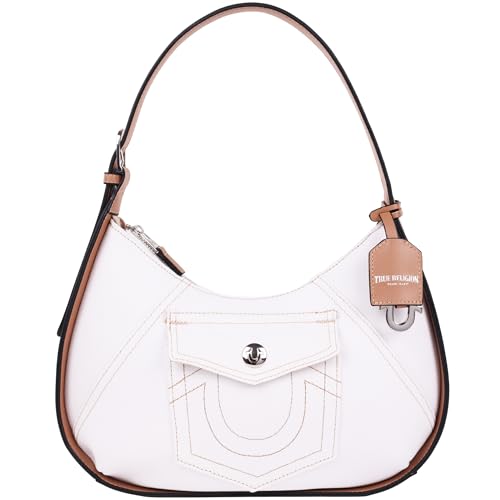 True Religion Hobo Bag, Women's Shoulder Handbag with Contrast Trim and Horseshoe Pocket Design, White - Main Image
