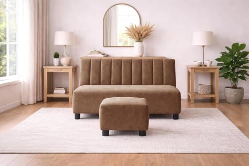 Image of Rosebell Sofa Set with Ottoman Combo 2 Seater Sofa Set with Matching Footstool Velvet Fabric for Living Room, Office & Bedroom Guest Room - Brown Color