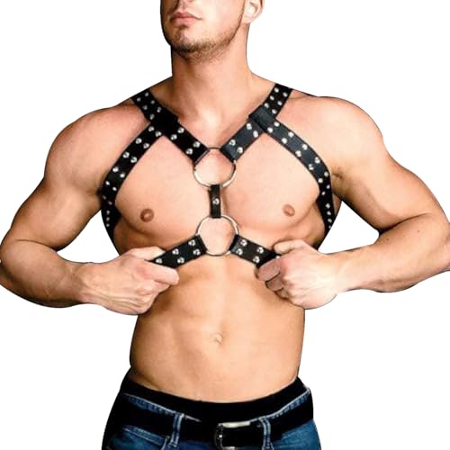 Harness Leder Brustgurt für Gay Herren, Verstellbarer Geschirr, Körper Bondage, Fetisch,Sexy Unterwäsche,Punk Gothic Kostüme