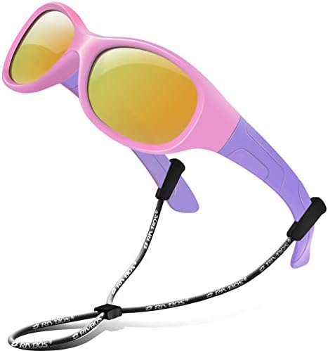 RIVBOS Kids Sunglasses Polarized Rubber UV Protection with Glasses Strap for Boys Girls Baby and Children Age 3-10 RBK004