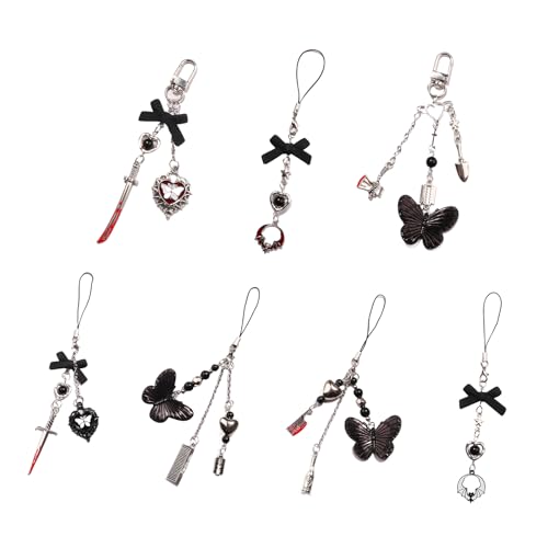 ASYWISH Elegant Phone Charm Gothic Heart Keychain Pendant Fashionable Phone Lanyard Alloy Acrylic Material For Party Daily Wear Versa