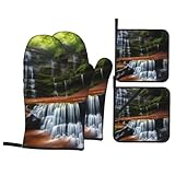 Ensemble isotherme : notre ensemble de pâtisserie de cuisine imprimé Waterfall View de 4 pièces est fabriqué en polyester et en tissu isolé pour protéger efficacement vos mains et vos comptoirs.