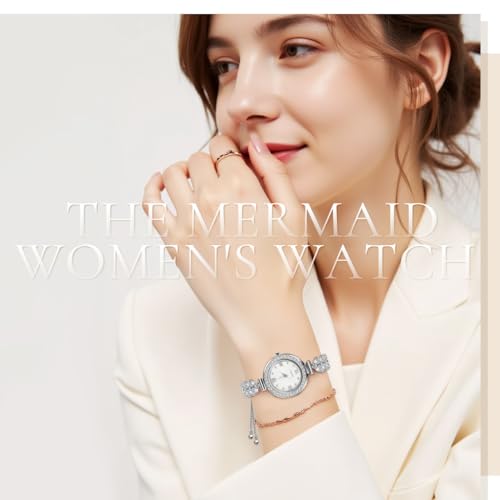 BESPORTBLE Damen-quarzuhr Mit Meerjungfrauen-Design -Strass-verzierung Silbernes Armband Für Schmale Handgelenke Und Anlässe – Bild 7