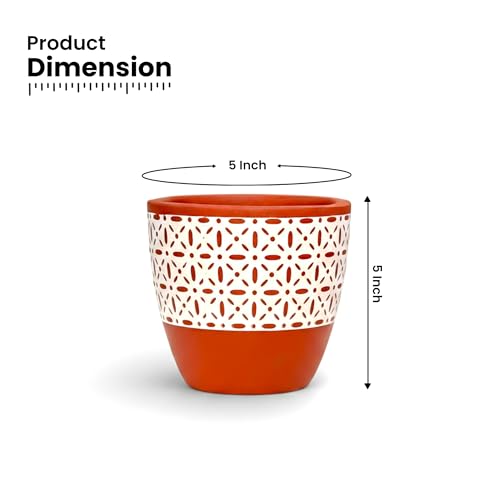 Image of Urban Plant Heritage Clay Canvas Terracotta Pot with Drainage Hole (5 Inch) | Handcrafted Decorative Indoor Planter | Breathable Clay Pot for Healthy Plant Growth