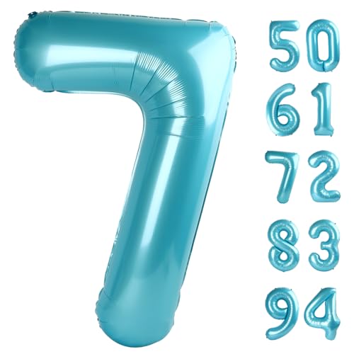 Image of Pearlescent Blue 7 Balloon, Number Balloons 40 Inch, 7th Birthday Decorations, Party Decoration for Women Men, Number 7 Balloon