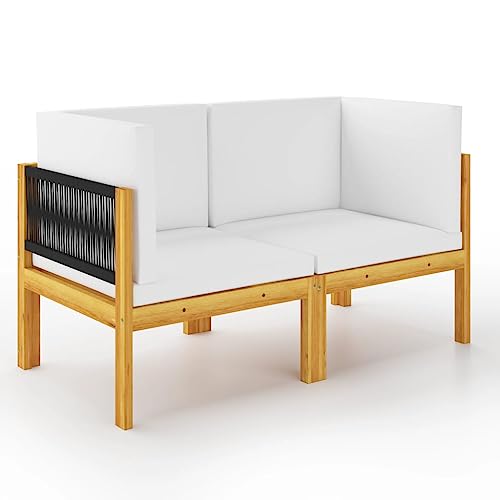 Genérico Banco de jardín de 2 plazas Madera Maciza de Acacia con Cojines Mobiliario,Muebles de jardín,Conjuntos de jardín Crema 22kg