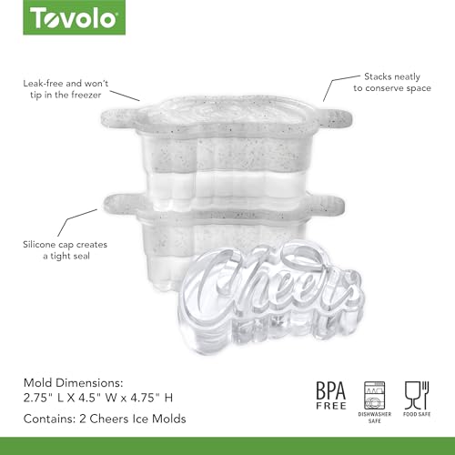 Image of Tovolo Cheers Ice Mold Pack of 2 Craft Ice Cube Molds for Whiskey Bourbon Cocktails, Easy Fill No Leak Cheers Shaped Ice Cube Bar Essentials for Bartender Gifts Dishwasher Safe BPA Free Silicone