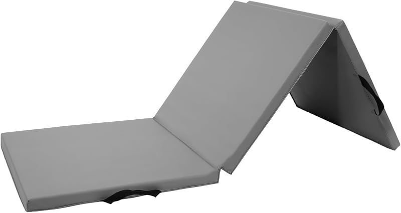 BalanceFrom Esterilla de gimnasia plegable de 3 paneles de 6 x 2 pies – Almohadilla de 1,5 pulgadas de grosor con superficie de vinilo y asas de transporte para gimnasia, yoga, pilates, entrenamientos en casa y artes marciales