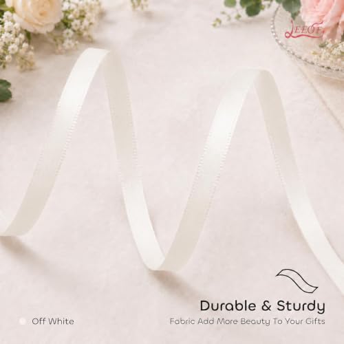 Image of Double Face Off White Satin Ribbon 1 /4 inch X 50 Yards Polyester Off White Ribbon for Gift Wrapping Very Suitable for Weddings Party Hair Bow Invitation Decorations and More