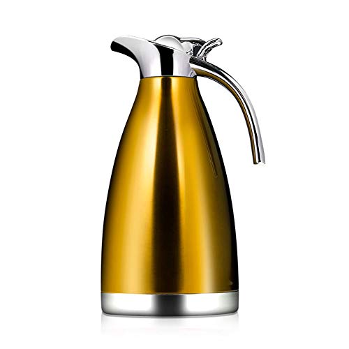 Jarra Térmica De Café Vacío Aislada, Acero Inoxidable Doble Capa Termo Té Caliente Y Frío, Leche Fondo Antideslizante Para Cocina, Oficina, Acampar (Dorado,2.0L) Cover