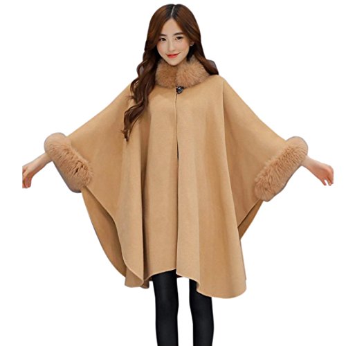 Hot sale! Wintialy Christmas Women Jacket Casual Woollen Outwear Fur Collar Parka Cardigan Cloak Coat (Brown, L)