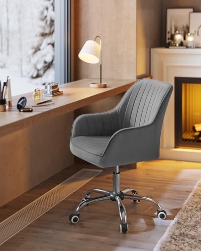 4. Bild von SONGMICS Bürostuhl, Drehstuhl mit Samtbezug, Schaumstoffpolsterung, höhenverstellbar, für Arbeitszimmer, Bar, schiefergrau OBG012G01