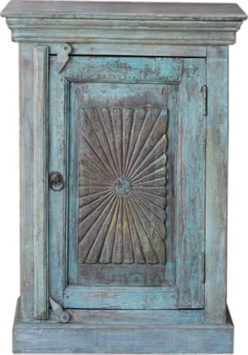Guru-Shop Armoire D`époque, Commode, Chevet, Armoire D`entrée - Modèle S4, Turquoise, Teckrecyclé, 80x57x36 cm, Petites Armoires