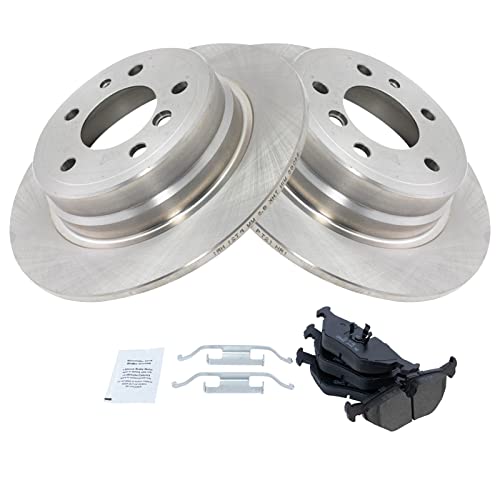 Image of TRQ Rear Brake Pad and Rotor Set Ceramic | For 1989-1995 BMW 525i 1993 525iT 1994-1995 530i 1989-1993 535i