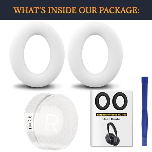 Image of SOULWIT Lambskin Replacement Earpads for Bose 700 (NC700) Wireless Headphones, Ear Pads Cushions with Softer Leather, High-Density Noise Cancelling Foam, Added Thickness - White