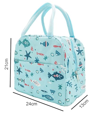 Image of AOXITOLarge Insulated Lunch Bag for Office Men, Women, Kids School, Travel Tiffin Bag Pouch, Hot & Cold Lunch Box Bags for Boys, and Girls (Blue Leaf) (Sky Blue) Polyester, 10 Liters