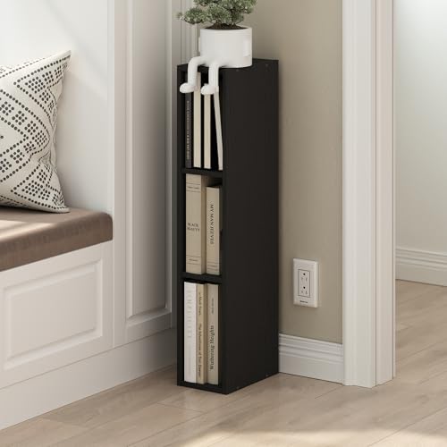 Image of Furinno Fulda Book Shelf, 3-Tier Narrow Bookshelf, Bookcase with 6-in Width Storage Shelf, 9.3 x 5.9 x 31.5, for Living Room, Bedroom, Home Office, Blackwood