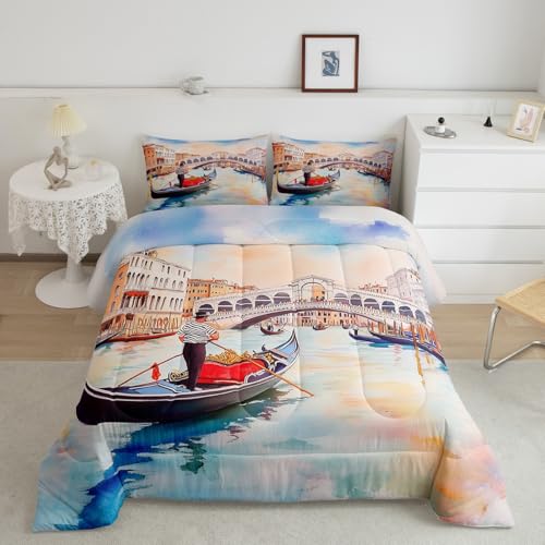 Manfei Venice Boat Comforter Set Queen Size,European Style Retro...