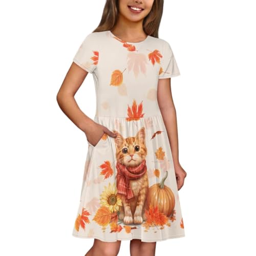 Image of Short Sleeve Dress for Girls with Pockets Cute Toddler Girl Clothes Summer 2-12