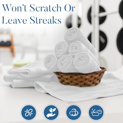 Image of DAN RIVER 12-Pack Premium 100% Cotton White Face Towels for Bathroom - Reusable Face Wash Cloths for Showering 12 X 12 Inches - 550 GSM Super Soft & Absorbent Luxury WashCloths for Body, Spa & Gym