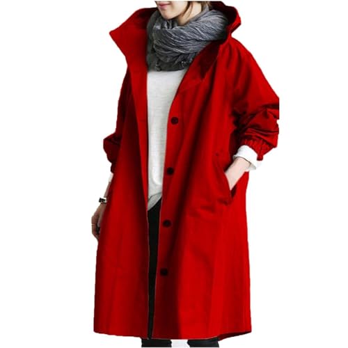 Women's Mid Length Trench Coat, Lightweight Hooded Trench Coats, Women's Coat Lapel Button Down Pedcoat