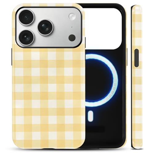 Coque iPhone 17 Pro jaune vichy antichoc : protection fine 2 en 1 rigide