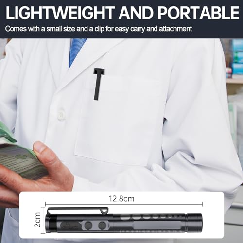 Diagnostikleuchte Medizinische, Wiederaufladbare LED Pupillenleuchte mit USB-Kabel, Warmes/Kühles Weiß & Stufenlose Dimmung, Tragbare Aluminium Medizinische Pupillenleuchte mit Clip