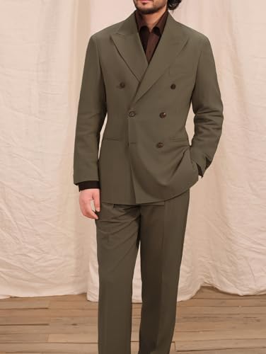 VENNYNG Men's Formal Suit 2 Pieces Double Breasted Notch Lapel Slim Fit Casual Tuxedos for Wedding Blazer Pants Set4